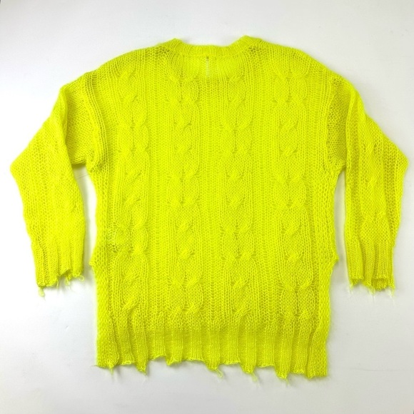 Anthropologie The Posey Stitchy Distressed Sweater Small neon green cable knit - Picture 14 of 16